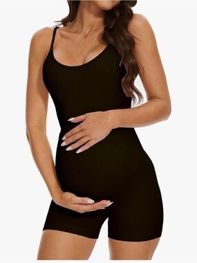 BDITANLE Maternity Workout Romper Ribbed One Piece Black Medium NEW